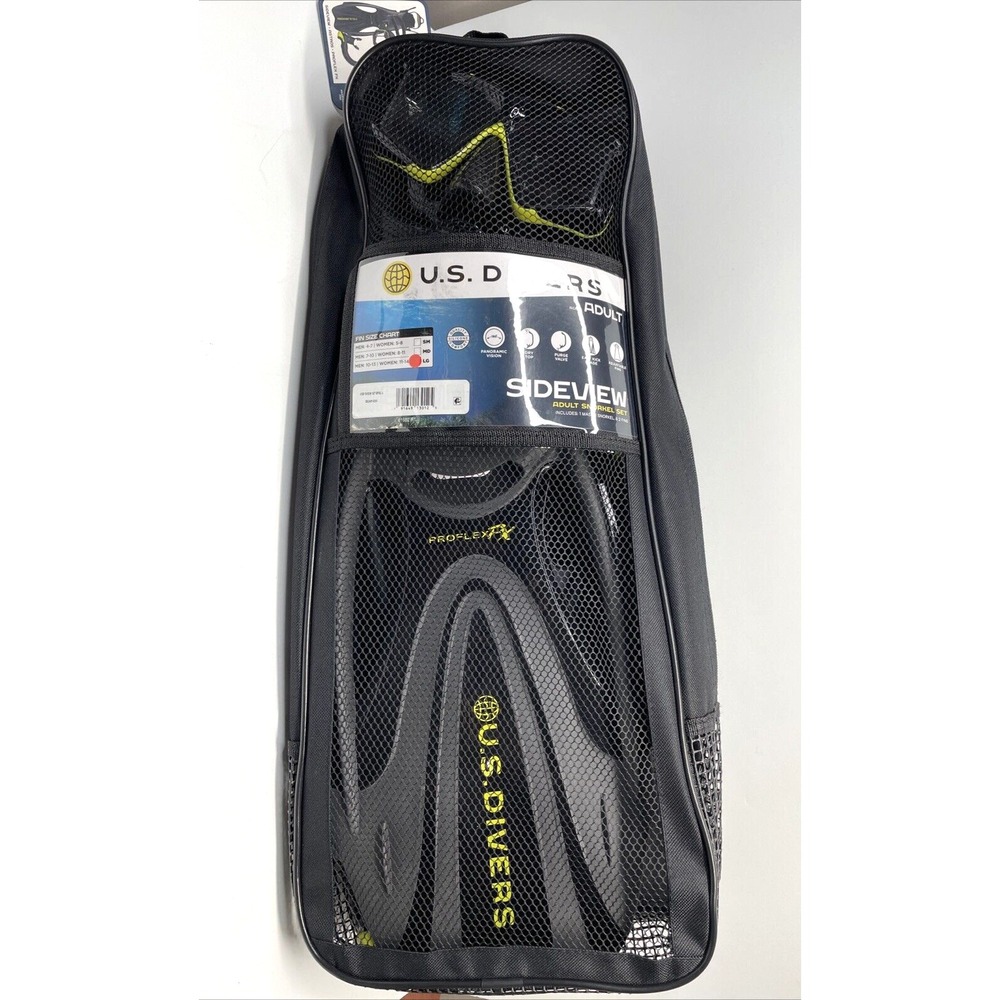 U.S. Divers Sideview Adult Snorkeling Set Black - Mask, Snorkel, Fins Size Large